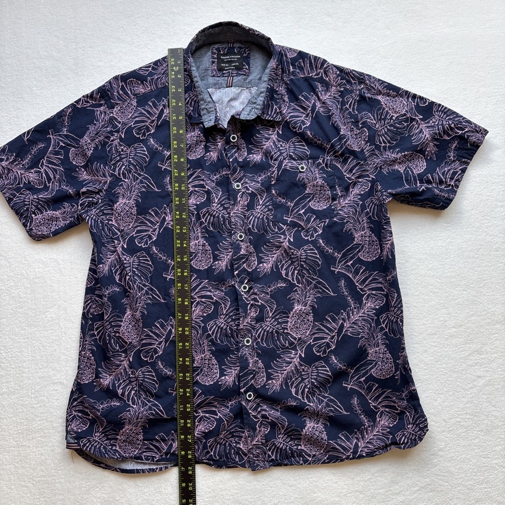 Sunrise Kingdom Men XL Hawaiian Shirt Pineapple Leaves Tropical Short Sleeve - Picture 12 of 16